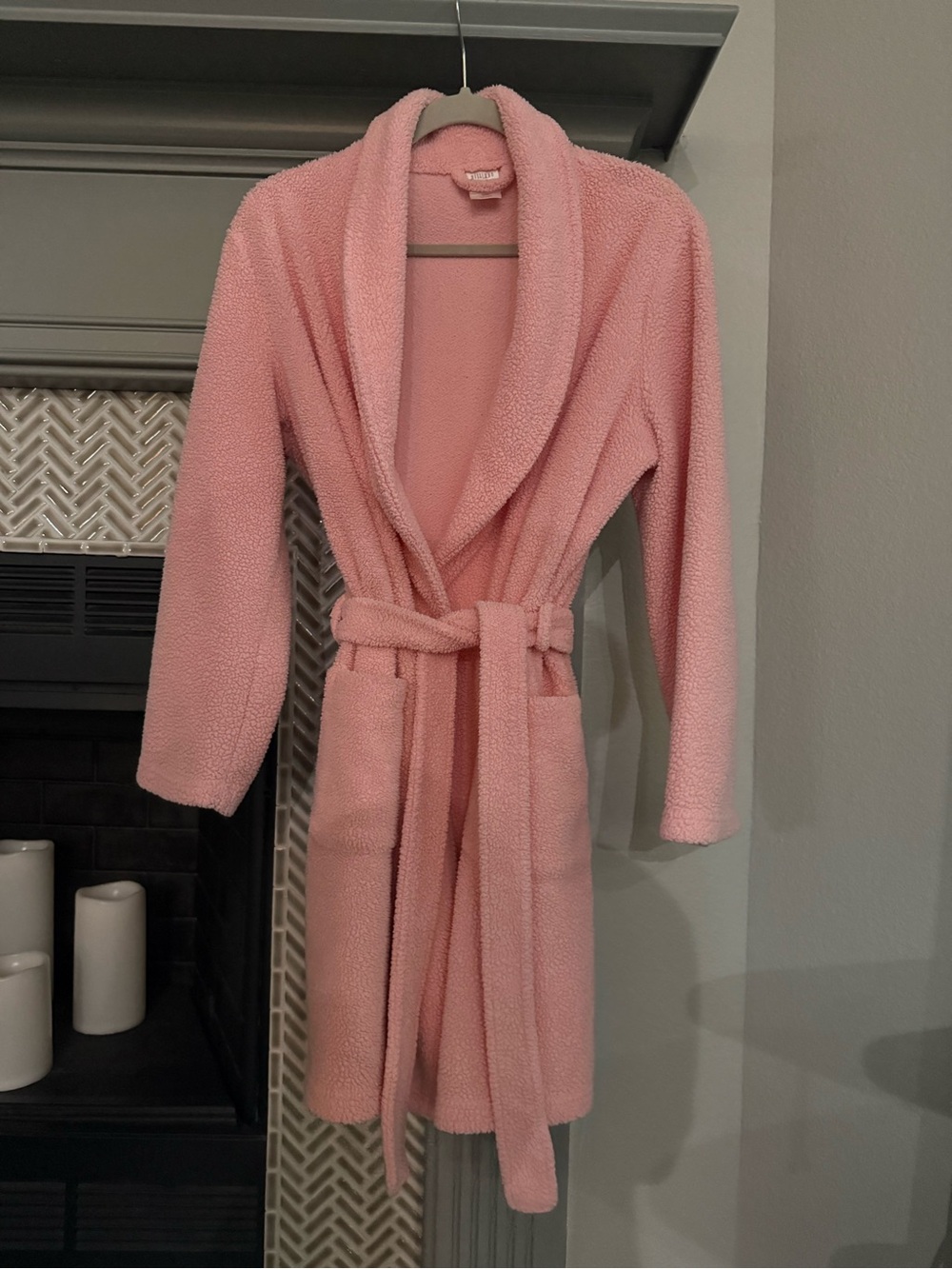 Gilligan & O'Malley Plush Pink Shawl-Collar Robe with Belt